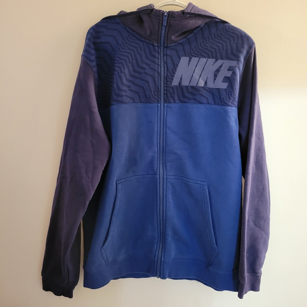 Nike Full Zip Hoodie Men's Size Large Blue Tag Pockets Hooded Blue Chest Logo